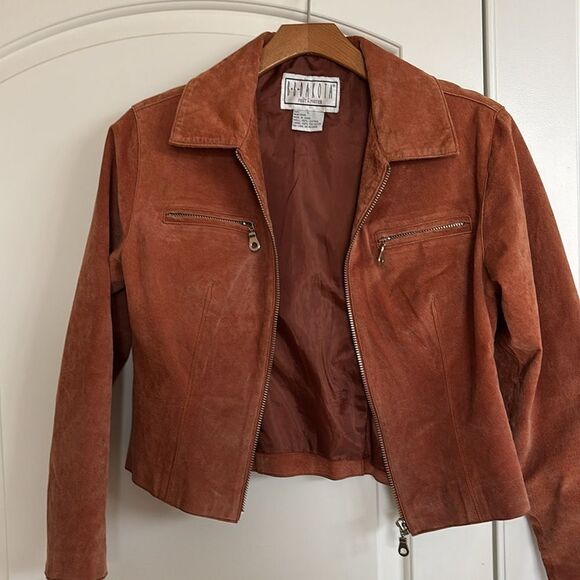 Vintage Rust Leather Suede bomber coat jacket women’s size large - Picture 1 of 10